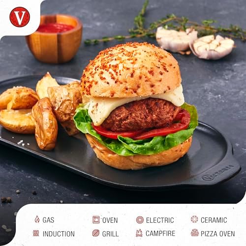Victoria 13.5-Inch Rectangle Cast Iron Sizzle Pan, Preseasoned Grill and Baking Pan for Fajitas and Steaks, Made in Colombia