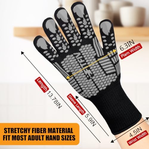BBQ Gloves, 1472°F Heat Resistant with Silicone Grip Oven Mitts