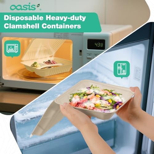 9x6x3 Inch 68 Pack Clamshell Take Out Food Containers, Compostable Disposable Paper To Go Boxes with Lids, Heavy Duty Sugarcane Bagasse Lunch Boxes for Leftovers, Meal Prep & Takeout, Natural