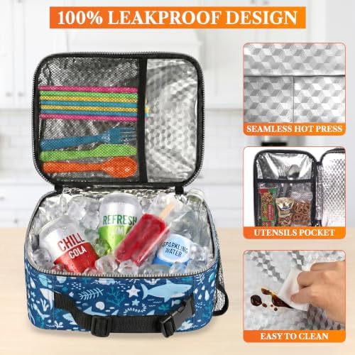 opux Insulated Lunch Bag for Kids, Reusable Lunch Box for School, Shark