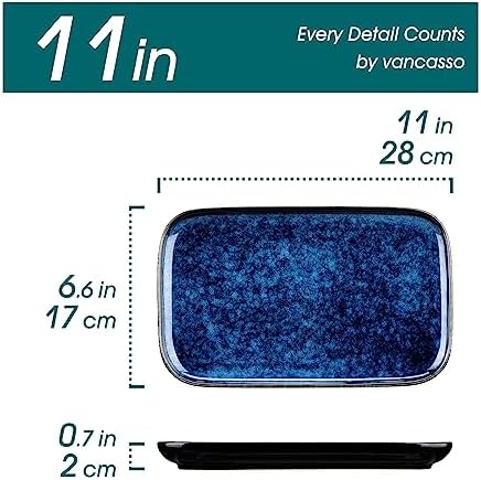 vancasso Stern Serving Platters Set of 4, 11 Inches Rectangular Ceramic Serving Plates, Blue Serving Trays for Entertaining