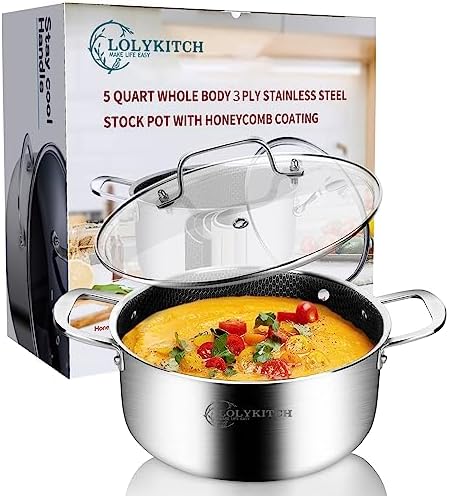 LOLYKITCH 5-Quart Stock Pot with Lid | Hybrid Nonstick