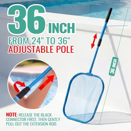 36" Hot Tub Pool Skimmer Net with Pole - Spa Net, Metal Blue