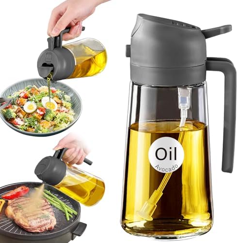 YARRAMATE 16 oz 2-in-1 Glass Olive Oil Sprayer for Cooking, Grey