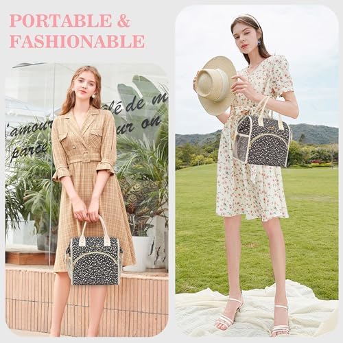LOKASS Insulated Lunch Bag Women- Reusable 10 L Lunch Box for Women - Leakproof Tote Cooler Bag for Adults Work, Beach, Travel, Picnic （Black Small Florals）