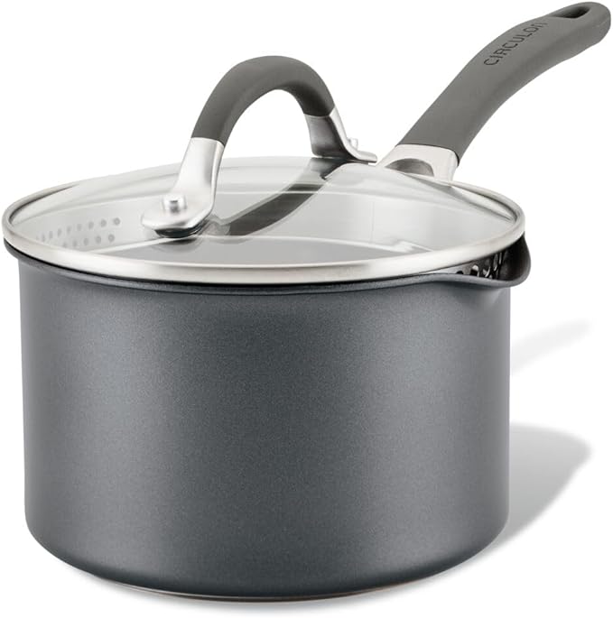 Circulon A1 Series with ScratchDefense Technology Nonstick Induction Straining Sauce Pan with Lid, 2 Quart, Graphite
