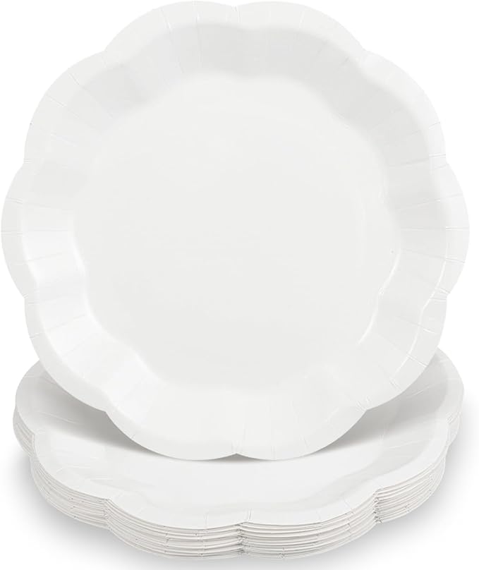 30 Pcs White Paper Plates, 9 Inch Scalloped Paper Plates Disposable Dinner Plate Dessert Cake Plate Party Supplies for Wedding Bridal Baby Shower Birthday