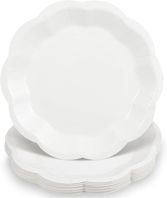 30 Pcs White Paper Plates, 9 Inch Scalloped Paper Plates Disposable Dinner Plate Dessert Cake Plate Party Supplies for Wedding Bridal Baby Shower Birthday
