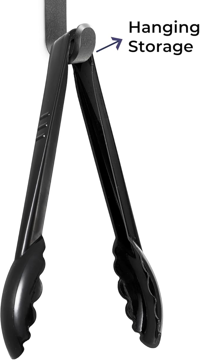 40 Pack Plastic Tongs for Serving, 9" Disposable Buffet Tong, Heavy Duty Scalloped Serving Utensil Tongs, Bulk Charcuterie Accessories for Party Events Catering Kitchen BBQ Ice Salad, Black
