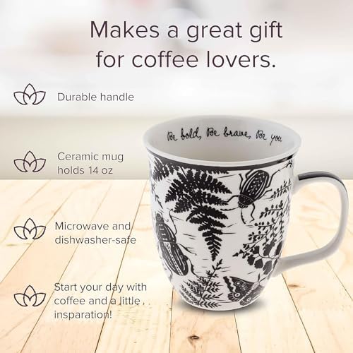 Karma Gifts 14 oz Black and White Boho Mug Beetle - Cute Coffee and Tea Mug - Ceramic Coffee Mugs for Women and Men
