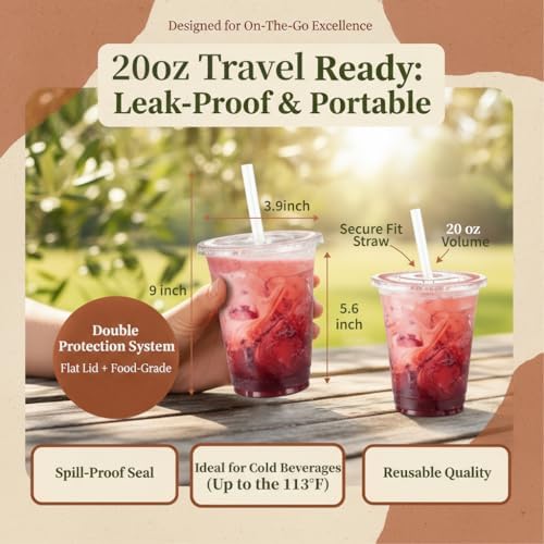 110 Pack 20 oz Disposable Clear Plastic Cups with Lids and Straws