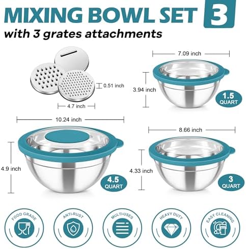 TeamFar Mixing Bowls, 3PCS Stainless Steel Serving Salad Bowls