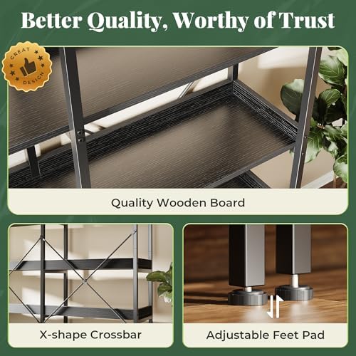 Huuger 6 Tier Bookshelf with 12 Open Shelves and Raised Baffle, Black