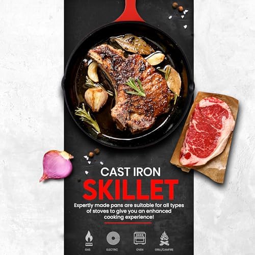 Utopia Kitchen Cast Iron Skillet Set 3 Piece 6 8 10 Inch PFAS-Free Red