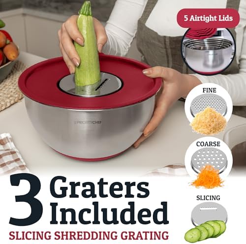 28pc Stainless Steel Mixing Bowls with Lids Set, 1.5-5 Qt, Red