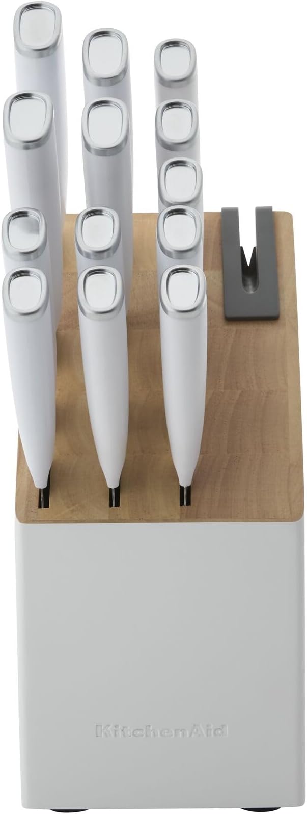 KitchenAid Classic Slim Knife Block Set with Built-In Knife Sharpener, High Carbon Stainless Steel Kitchen Knives, Sharp Kitchen Knife Set with Block, 14-Piece, White