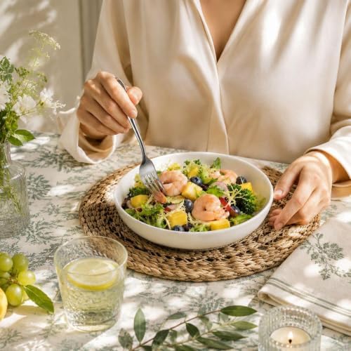 Y YHY Pasta Bowls Set of 6, High-Fired Porcelain White Salad Bowls 30 oz Wide Shallow Serving Soup Bowls, Microwave Dishwasher Safe 8.5" Pasta Plates Kitchen Bowls for Dinner Family Gatherings