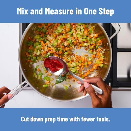 Misen Measuring Chef Spoon – Stainless Steel Cooking Spoon with Engraved Tablespoon Teaspoon and Milliliter Markings for Precise Measuring Mixing Sauces Dressings Marinades and Cooking Prep