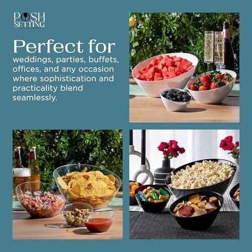 5 Pack White Angled Plastic Serving Bowl Disposable for Party Table 54oz