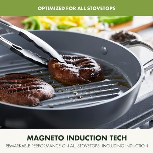 GreenPan Valencia Pro Hard Anodized Healthy Ceramic Nonstick 11" Grill Pan, PFAS-Free, Induction, Dishwasher Safe, Oven Safe, Gray (Pack of 4)