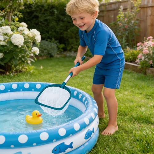 POOLWHALE Hot Tub and Spa Leaf Skimmer Net, Ultra Fine Mesh Bag with Aluminum Pole - Handheld Pool Net for Small Above Ground Pools Efficient Debris Removal
