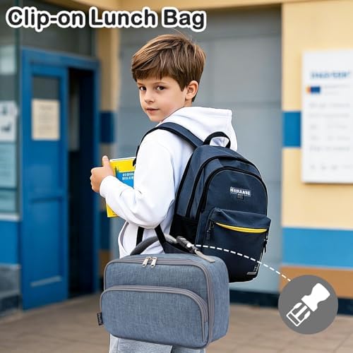 FlowFly Kids Lunch box Insulated Soft Bag Mini Cooler Back to School Thermal Meal Tote Kit for Girls, Boys,Navy