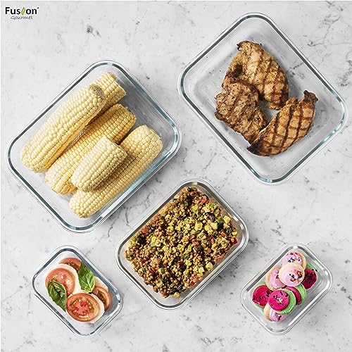 Fusion Gourmet Family Pack - Glass Storage Containers - Airtight 5 Pack