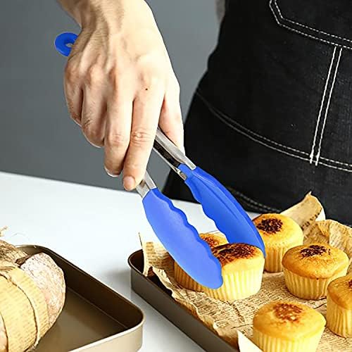HINMAY Small Tongs with Silicone Tips 7-Inch Serving Tongs, Set of 3 (Blue)