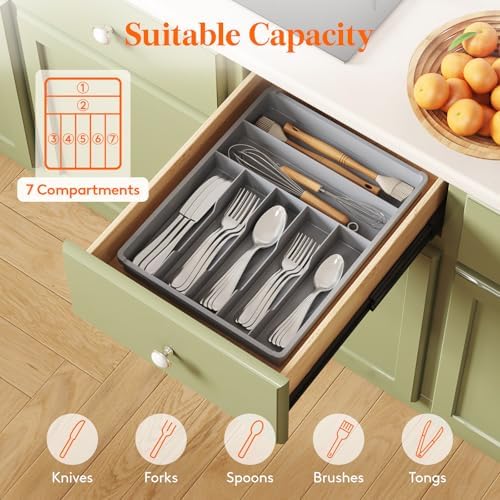 Lifewit Silverware Drawer Organizer Tray, Cutlery Storage for Kitchen