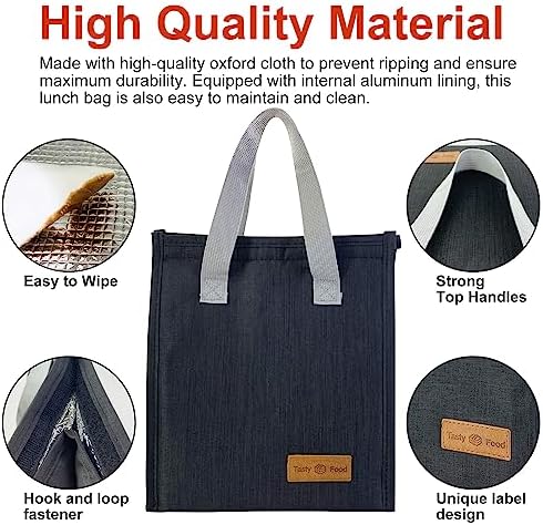Mziart Minimalist Lunch Bag Small Insulated Lunch Box for Women Men, Black