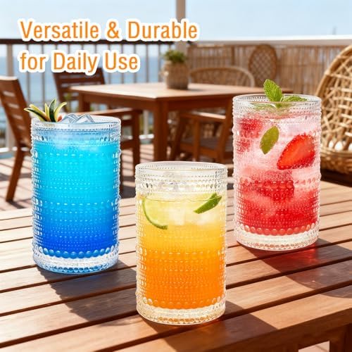 Mapoxy 12 Pack Hobnail Drinking Glasses, 12 Oz Highball Glasses