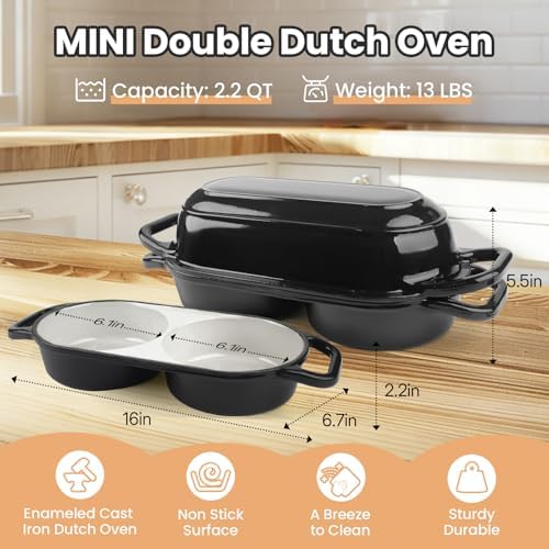 YONILL Mini Double Dutch Oven with Lid for Sourdough Bread Baking (Black)