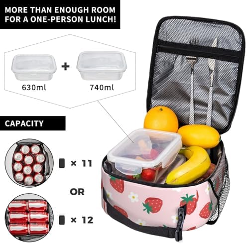 Cute Strawberry Insulated Lunch Box for Kids, Small Cooler Lunch Bag lunchbox for School, Toddler Lunch Box for Girls, Waterproof Durable Portable Lunch Tote Bag Food Container for Travel Picnic Work