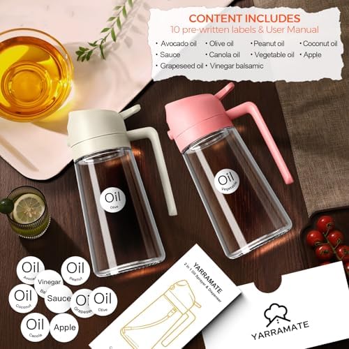 YARRAMATE 16 oz 2-in-1 Glass Olive Oil Sprayer for Cooking, Pink