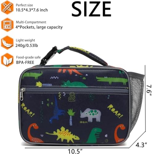 GYEUKHAM Insulated Lunch Box for School, Thermal Reusable Durable Freezable Lunch Bags for Kids Boys Girls Men Women - Small Soft Cooler Portable Lunch Tote Kit for Work Picnic Travel,Dinosaur