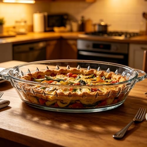 10" Glass Pie Plates - 2 Pack Deep Pie Pan for Baking, Glass Baking Dish Set with Handles for Baking and Serving, Non-stick & Dishwasher Safe