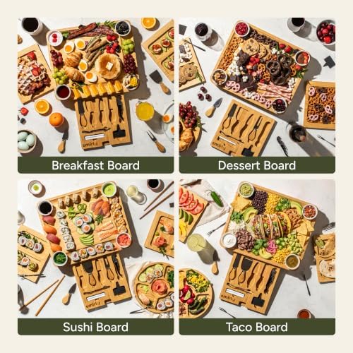 SMIRLY Charcuterie Boards Set, Large Cheese Board Set, Bamboo