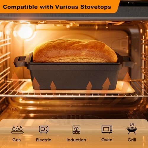Cast Iron Bread Pan with Lid, Loaf Pan for Baking Homemade Bread and Cake