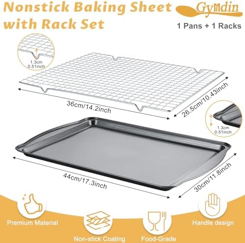 Baking Sheet with Cooling Rack - 17" x 11" x 0.5" Carbon Steel Cookie Sheet for Baking [1 Sheet + 1 Rack], Nonstick Baking Pan, Perfect for Baking, Roasting, and More