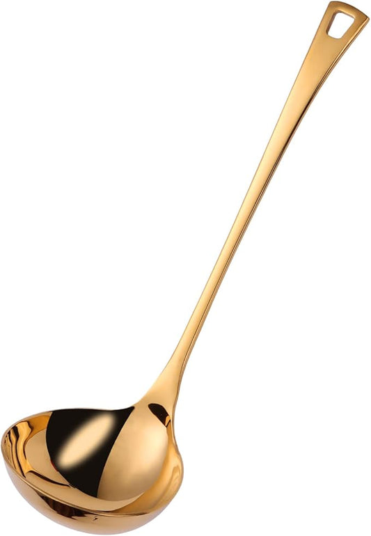 4 oz. High Grade Kitchen Ladle Heavy Duty Soup Ladle 11 Inch Stainless Steel Cooking Ladle Kitchen Accessories for Stirring Portioning and Serving Soups Gravy Sauces Chili Stew and More(Gold)…