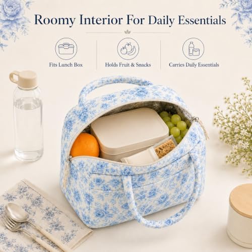Bluboon Lunch Bag for Women Cute Corduroy Lunch Tote Bags with Shoulder Strap Reusable Insulated Lunch Box Large Capacity Reusable Insulated Cooler for Work Picnic or Travel