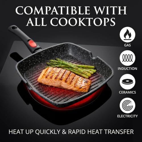 Moss & Stone Grill Pan for Indoor Cooking 11Inch Nonstick Square Grill Pan