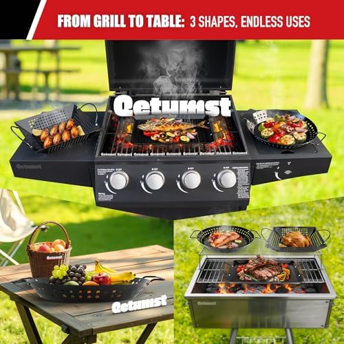 Qetumst Large 3 PCS Grill Basket Set for Outdoor Grill, Veggie Grilling Pan