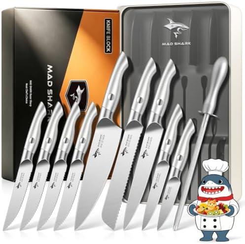 MAD SHARK 11 PCS Drawer Knife Set with Organizer, Kitchen Knife Block Sets