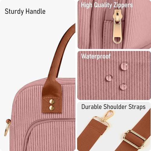 Lunch Bag Large Insulated Lunch Box for Women Men Adult Cute Pink Lunchbox Corduroy Lunch Bags Boxes Pail with Adjustable Shoulder Strap for Work Mom Picnic Office Travel 11.4×6.8×9.1 inches 11.5L