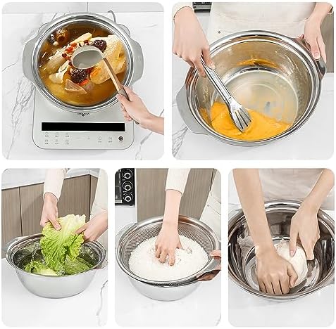 Paoli 304 Stainless Steel Fine Mesh Colander Set, 3.5QT Large Capacity Strainer with Mixing Bowl — Rinse Fruits, Veggies, Rice & Drain Pasta, Dishwasher Safe (2-Piece Gold)