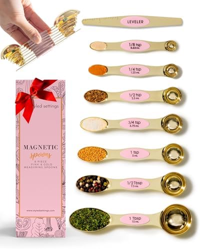 Pink Magnetic Measuring Spoons Set - 8-Piece Dual-Sided Stainless Steel Spoons, Stackable and Spice Jar Friendly – Stylish Pink Kitchen Accessories for Cooking and Baking