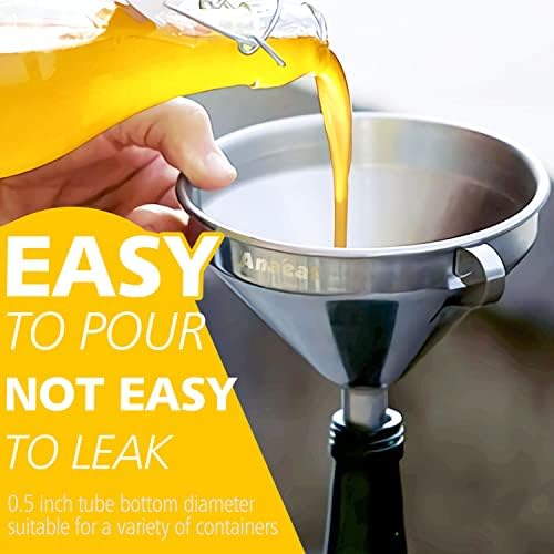 Anaeat Stainless Steel Kitchen Funnel, Multi-Use Premium Metal Food Grade Cooking Funnels with 2 Removable Strainer Filter for Transferring Liquid or Dry ingredients, Oils & 1 Pc Cleaning Brush (4.1")