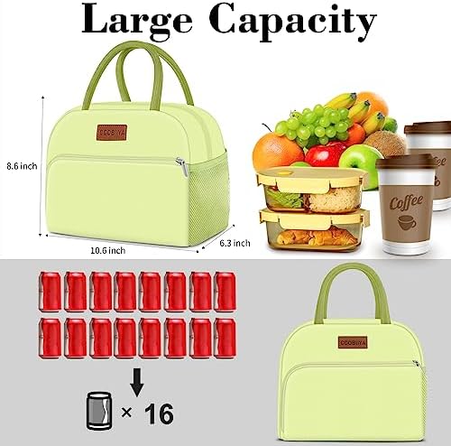 Coobiiya Insulated Lunch Bag Women/Men, Taslon Leakproof Thermal Lunch Box for Women Men, Cute Waterproof Cooler Bag for Work Picnic Travel