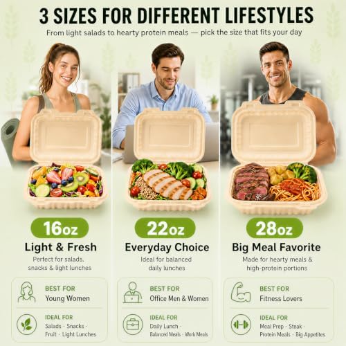 Clamshell Food Containers with Lids, 50 Pack-28oz Take Out Boxes Disposable Meal Prep Containers Natural Rice Husk Material Durable To Go Containers for Pasta Salad Sandwich Microwave Freezer Safe